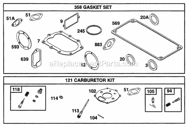 Gasket Sets Diagram and Parts List for 233461-2540-01  Briggs and Stratton Engine